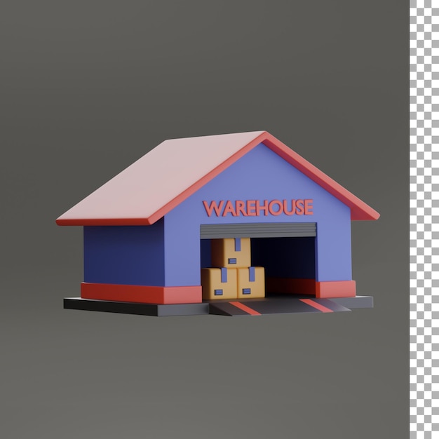 PSD warehouse and boxes 3d rendering