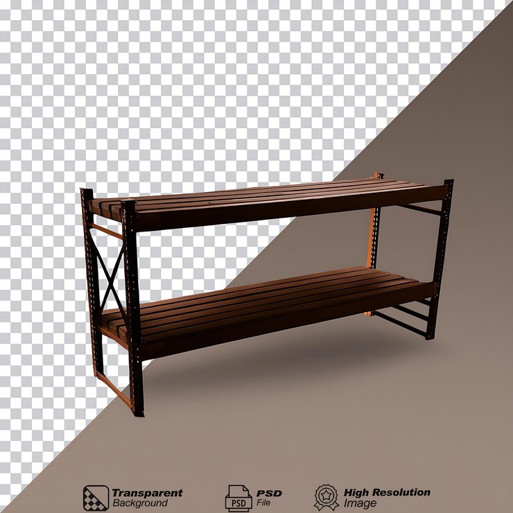 PSD warehouse racks dark wood isolated on transparent background