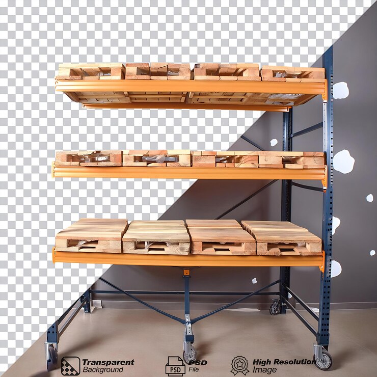 PSD warehouse wooden rack isolated on transparent background