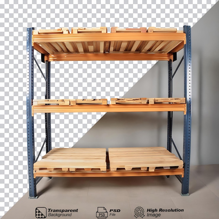 PSD warehouse wooden rack isolated on transparent background