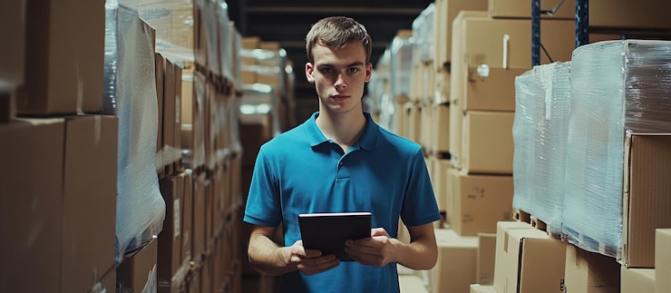 PSD warehouse worker checking inventory