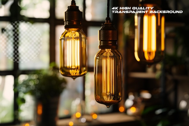 Warm amber glow produced by tungsten filament bulbs on transparent background