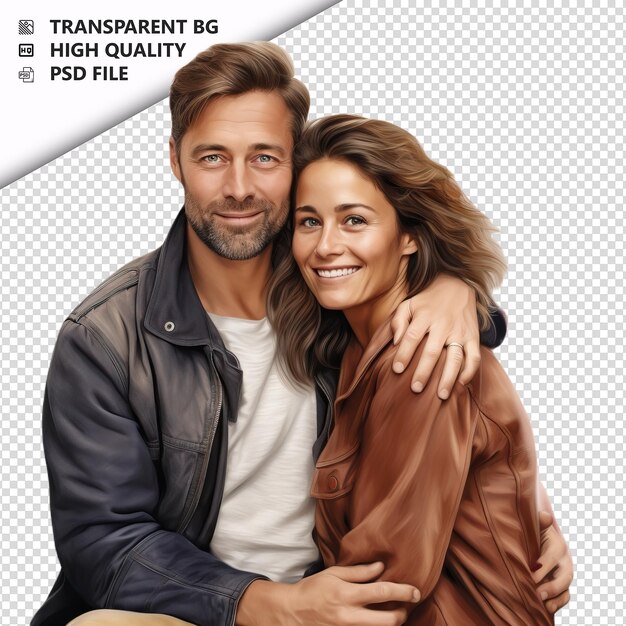 PSD warm european couple ultra realistic style white backgrou