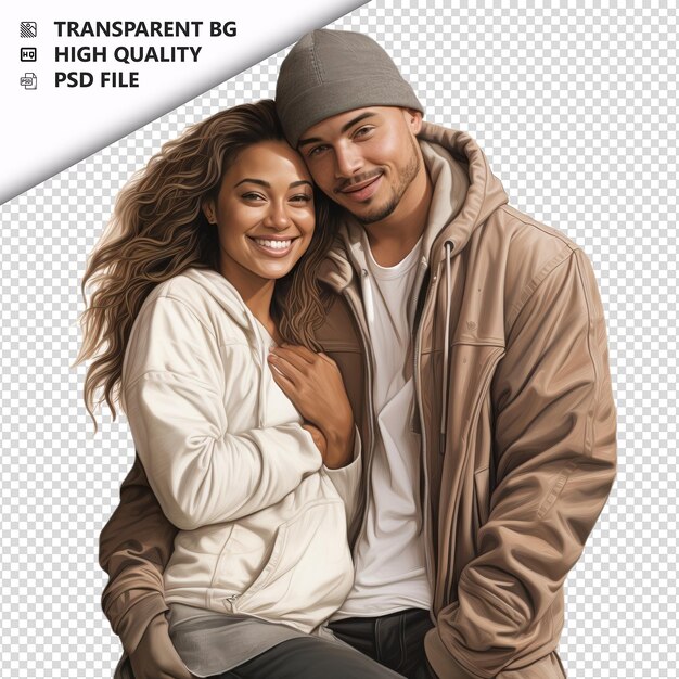 PSD warm latin couple ultra realistic style white background