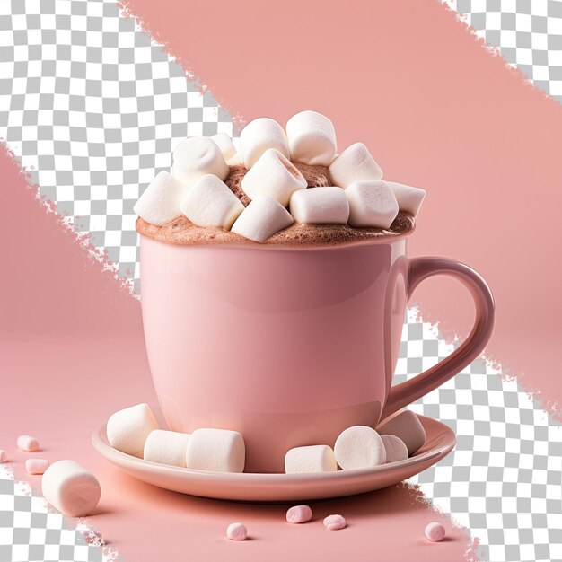 Warme cacao met marshmallows in een beker op doorzichtige achtergrond