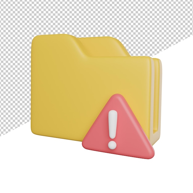 Warning folder file side view 3d rendering icon illustration on transparent background