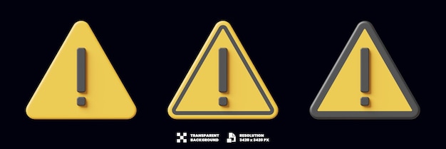 PSD 3d 렌더링의 경고 기호 컬렉션