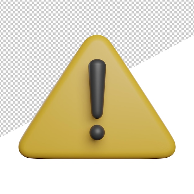 Warning symbol yellow front view 3d illustration rendering icon transparent background