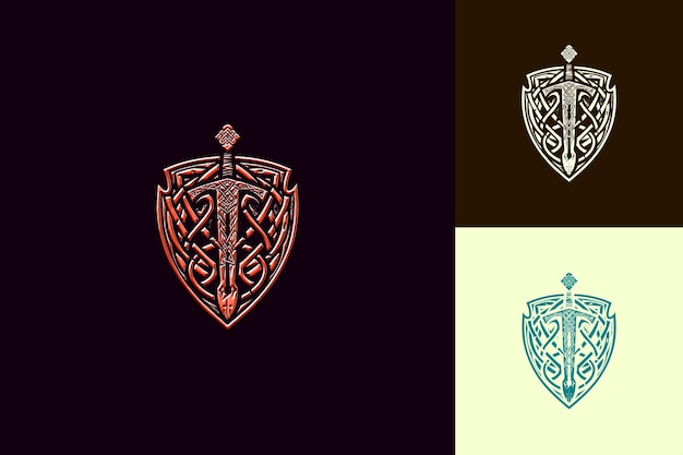 PSD warrior celtic shield logo with sword and knotwork for decor creative abstract vector designs