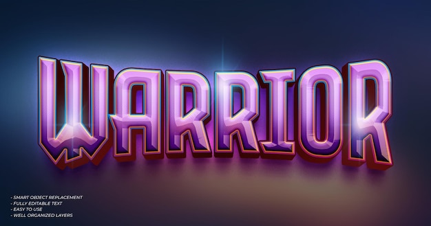 Warrior titel gaming bewerkbaar teksteffect in 3D-stijl