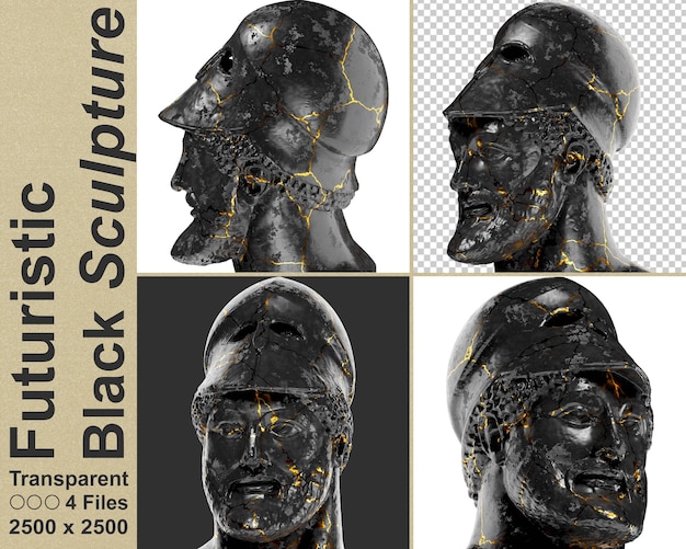 PSD Воин с шлемом мильтиад древнегреческая 3d цифровая статуя бюста в черном мраморе и золоте
