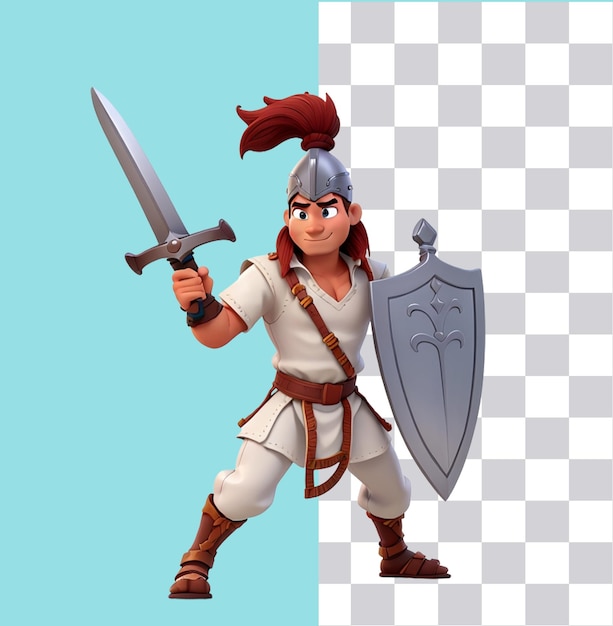 Warrior with sword 3d cartoon op een doorzichtige achtergrond