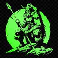 PSD un guerriero con una spada e uno sfondo verde con la parola s su di esso