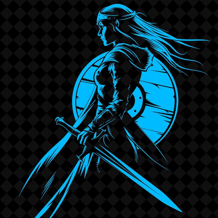 PSD a warrior with a sword and shield on the background of a black background