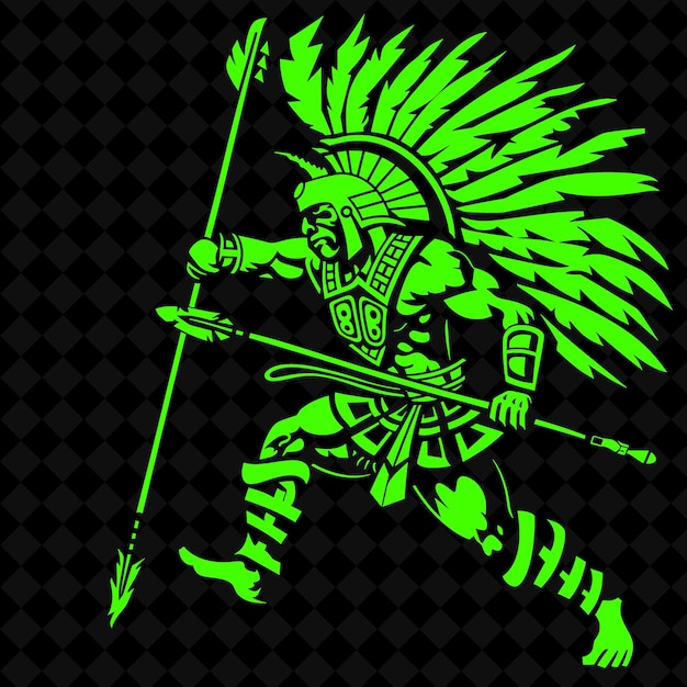 A warrior with a sword and shield with a green background