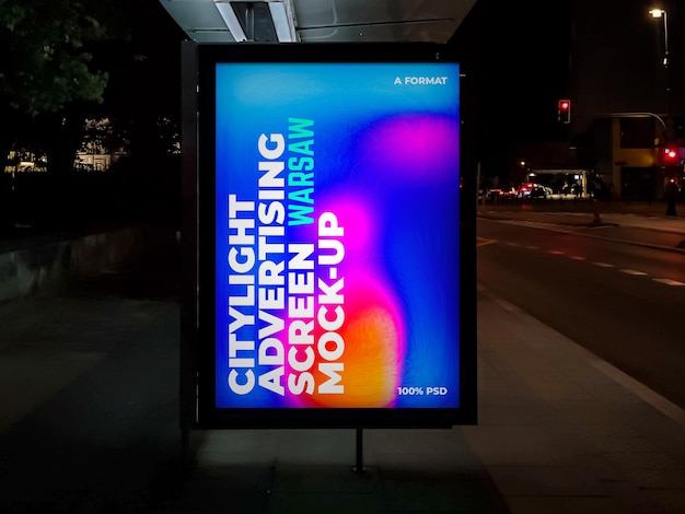 PSD warsaw night citylight advertising screen mockup 1 v1 3
