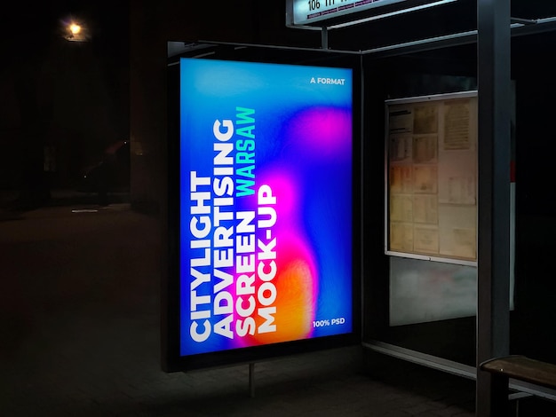 PSD schermo pubblicitario citylight notturno di varsavia mockup 1 v1 4