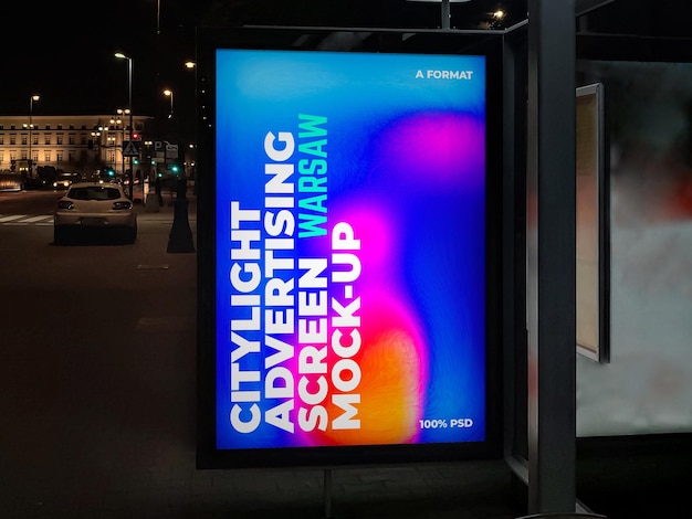 PSD schermo pubblicitario citylight notturno di varsavia mockup 1 v1 5