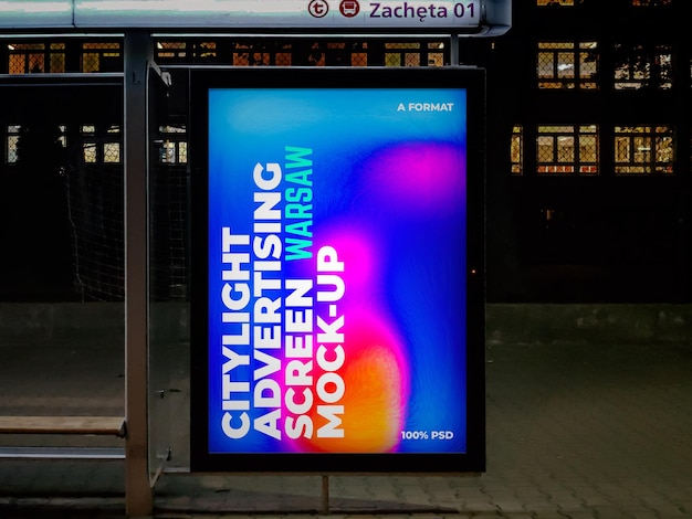 PSD warsaw night citylight advertising screen mockup 1 v1 6