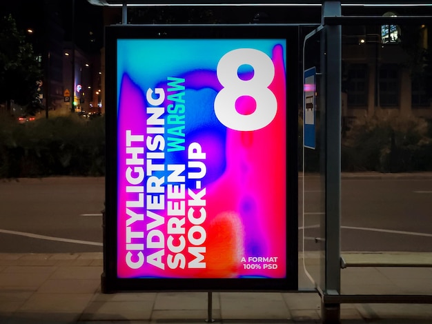 PSD warsaw night citylight advertising screen mockup 1 v2 1