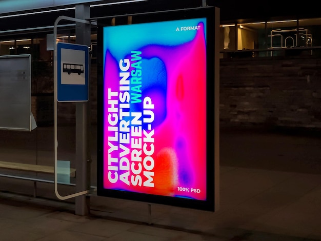 PSD warsaw night citylight advertising screen mockup 1 v2 2