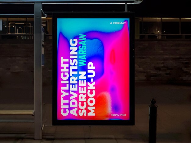 PSD warsaw night citylight advertising screen mockup 1 v2 3