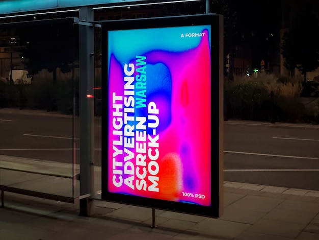 PSD warsaw night citylight advertising screen mockup 1 v2 5
