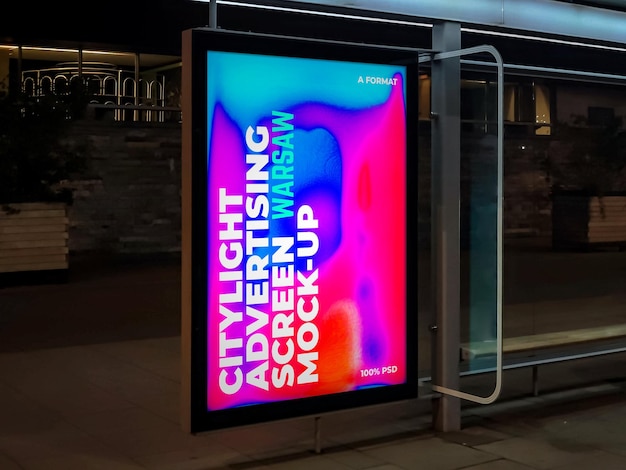 PSD warsaw night citylight advertising screen mockup 1 v2 7