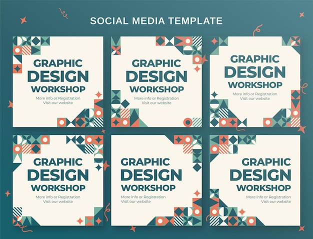 PSD warsztaty projektowania graficznego baner w mediach społecznościowych i szablon postu na instagram