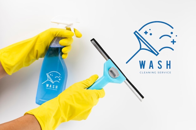 PSD 洗浄サービスと保護手袋を洗う
