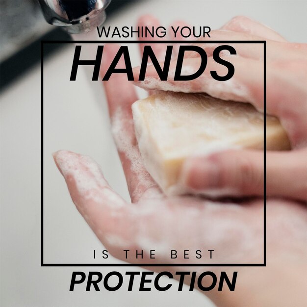 PSD wash your hands is the best protection from covid-19 social template mockup