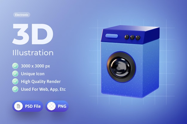 PSD 세탁기 장치 전자 아이콘 3d 그림
