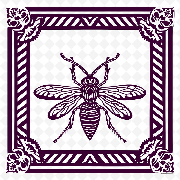 PSD wasp line art with wings and stripes for decorations in the creative outline scribble collections
