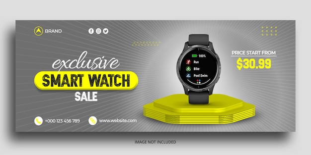 Watch sale facebook cover web banner template