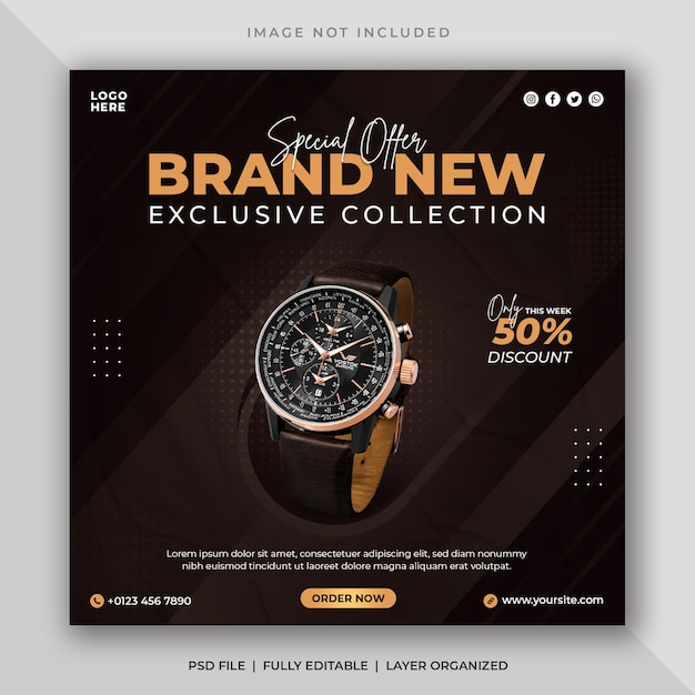 Watch sale social media post and instagram banner template