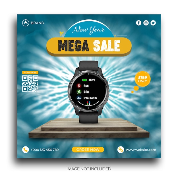 Watch sale social media post new year mega sale instagram post banner template