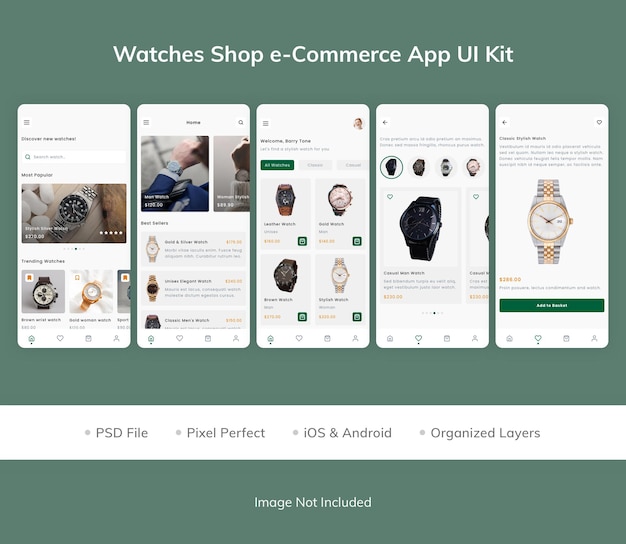 PSD watches shop ecommerce app ui kit