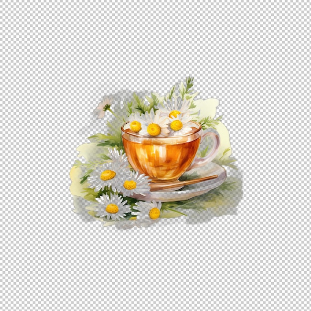 PSD watecolor logo chamomile tea isolated backgrou