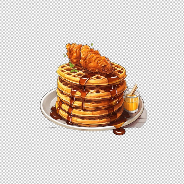PSD watecolor logo chicken and waffles isolated ba