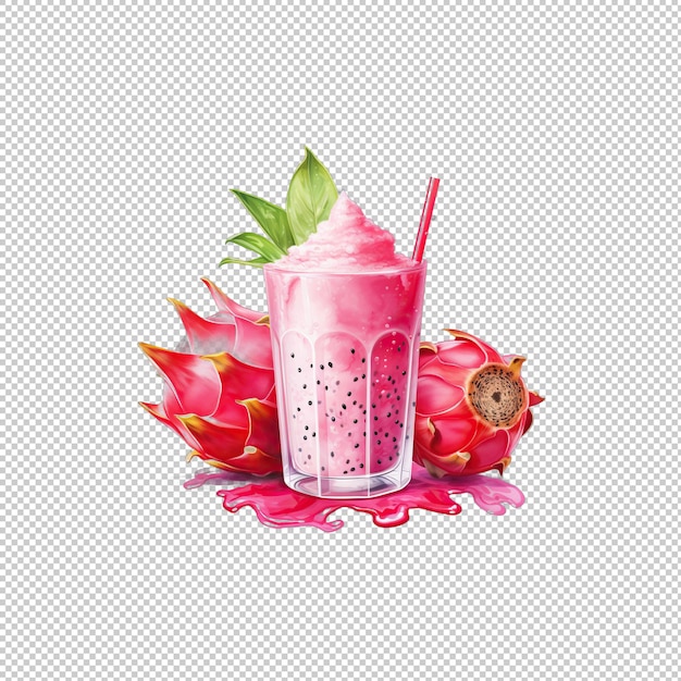 PSD watecolor logo dragon fruit milk isolated back