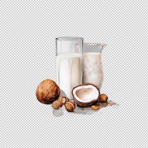 PSD watecolor logo hazelnut milk isolated backgrou