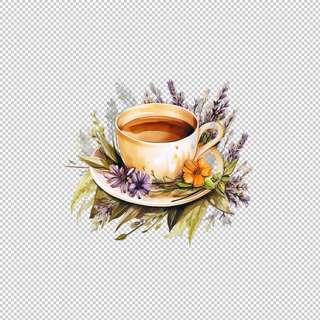 PSD watecolor-logo herbal tea geïsoleerde achtergrond