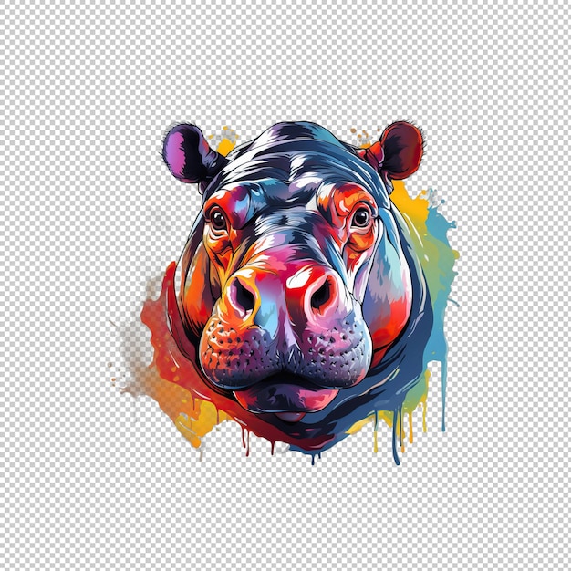 PSD watecolor logo hippopotamus isolated backgroun