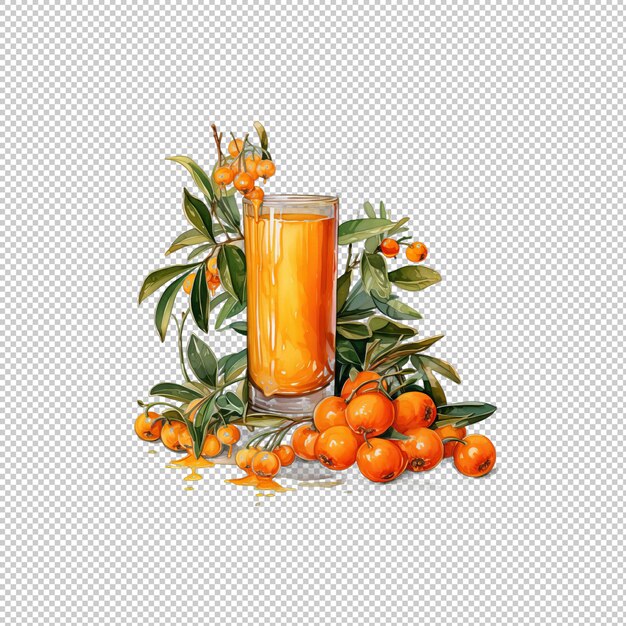 PSD watecolor logo sea buckthorn juice isolated ba