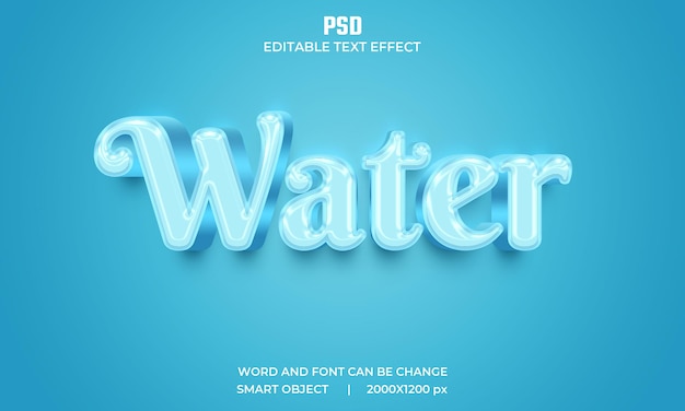 Water 3d bewerkbaar teksteffect Premium Psd met achtergrond