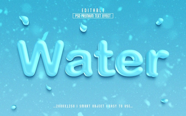 Water 3d editable text effect style with  premium background