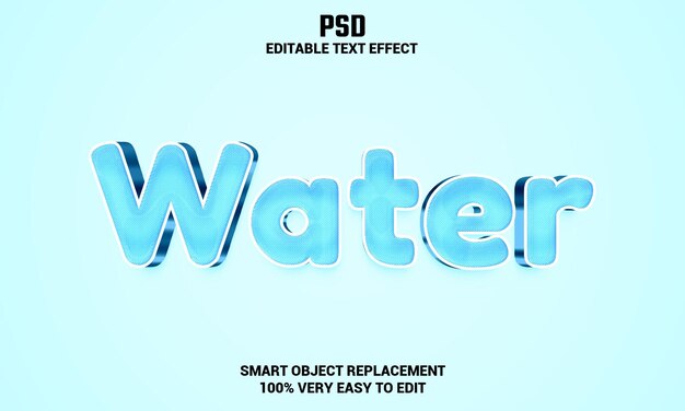 Water 3d editable text effect with background premium psd