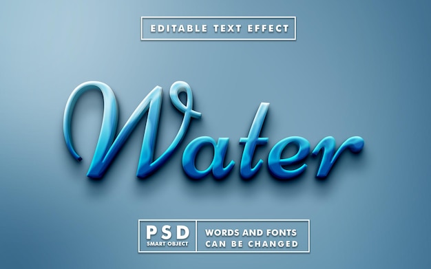 Water 3d-teksteffect premium psd met slim object