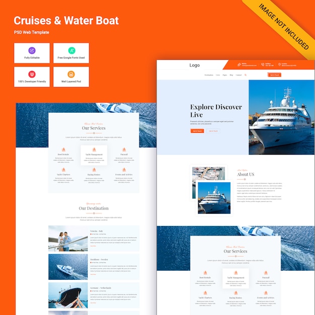 Prenotazione barca ad acqua sito web design concept