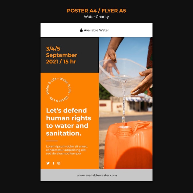 PSD water charity poster design template